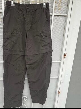 REI Petite Cargo Hiking Pants Sz.4 Gray Green Stretch Zip-Off Convertible 28X29